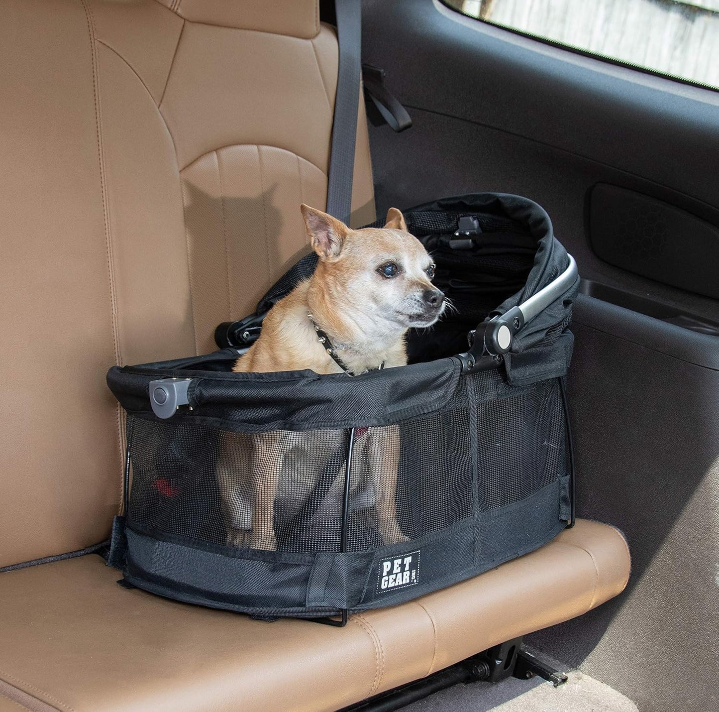 View 360 Pet Safety Carrier & Car Seat for Small Dogs & Cats Push Button Entry