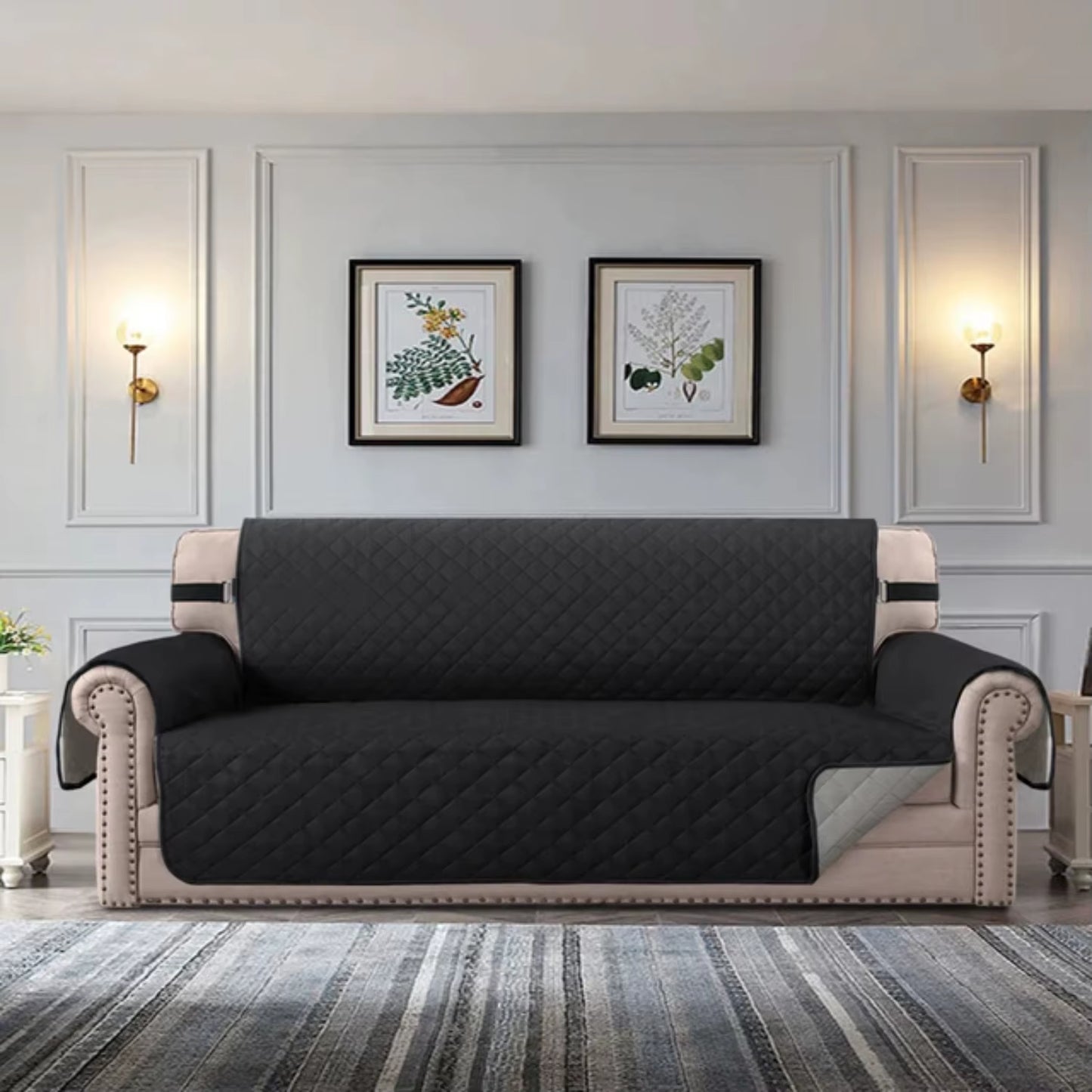 Waterproof Plaid Fabric Anti-Slip Luxury Living Room Sofa Covers for 1 2 3 4 Seater Sofas - Pet Dog Sofa Mat Included - Slipcove