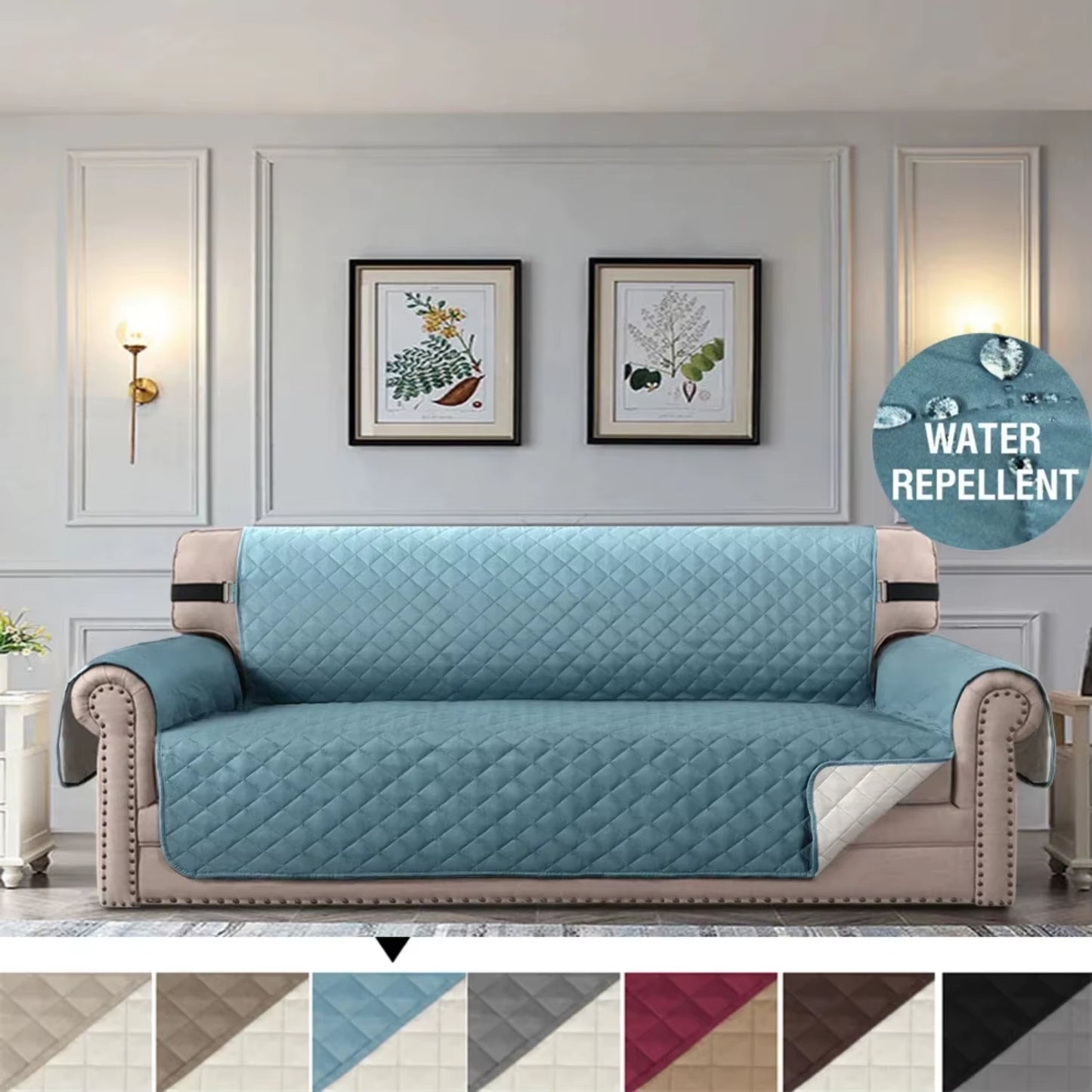 Waterproof Plaid Fabric Anti-Slip Luxury Living Room Sofa Covers for 1 2 3 4 Seater Sofas - Pet Dog Sofa Mat Included - Slipcove