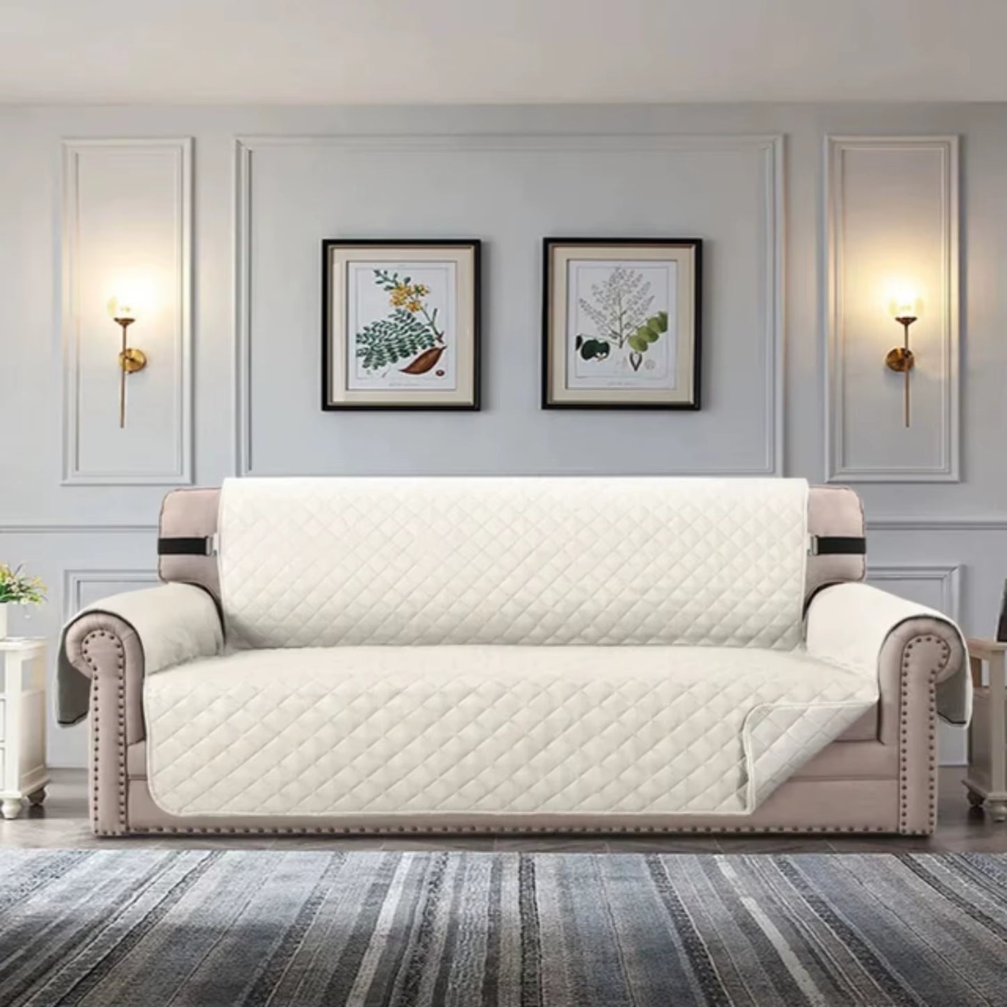 Waterproof Plaid Fabric Anti-Slip Luxury Living Room Sofa Covers for 1 2 3 4 Seater Sofas - Pet Dog Sofa Mat Included - Slipcove