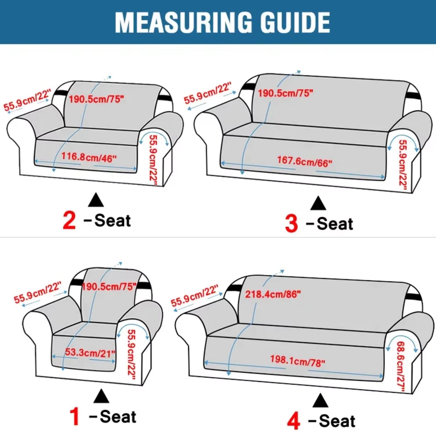 Waterproof Plaid Fabric Anti-Slip Luxury Living Room Sofa Covers for 1 2 3 4 Seater Sofas - Pet Dog Sofa Mat Included - Slipcove