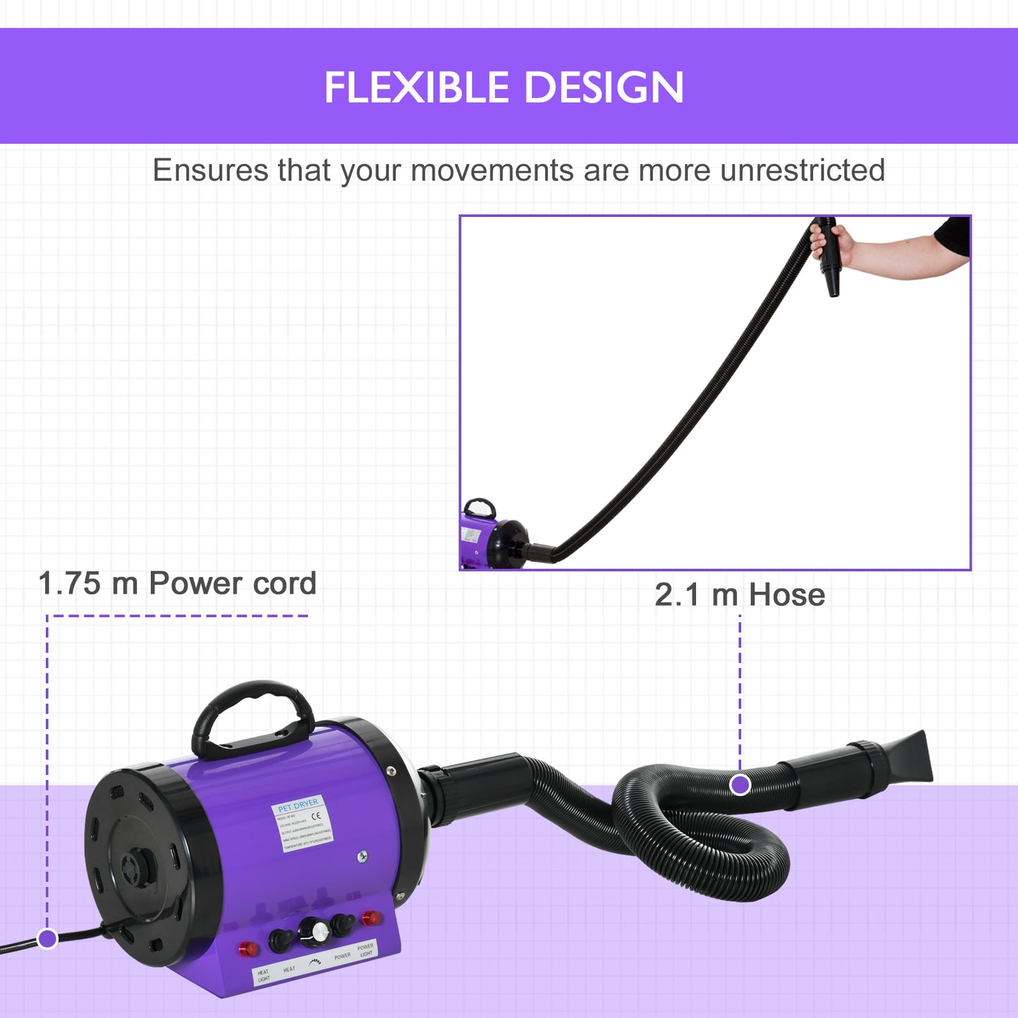 2800W Dog Hair Dryer UK – Professional Pet Grooming Blaster with Adjustable Heat, Water Blower & 3 Nozzles for Dogs and Cats