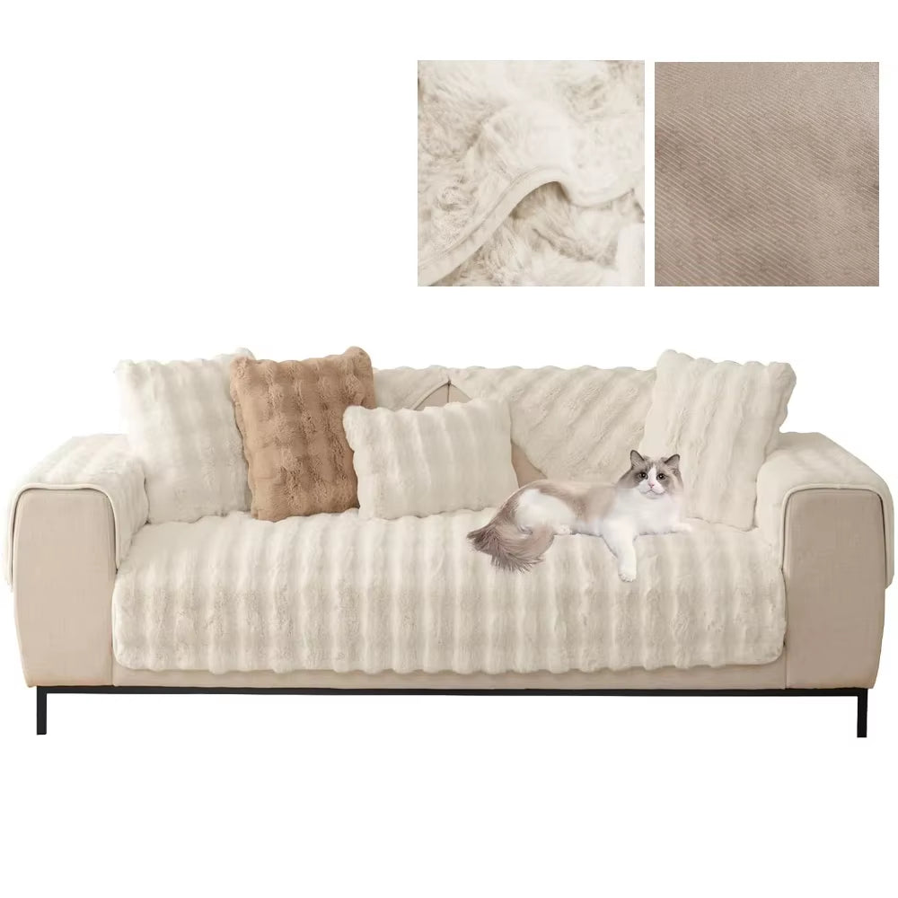 Thicken Imitation Rabbit Fur Plush Sofa Slipcover Non-Slip Soft Sofa Towel Couch Cushion for Living Room Modern Home Decor