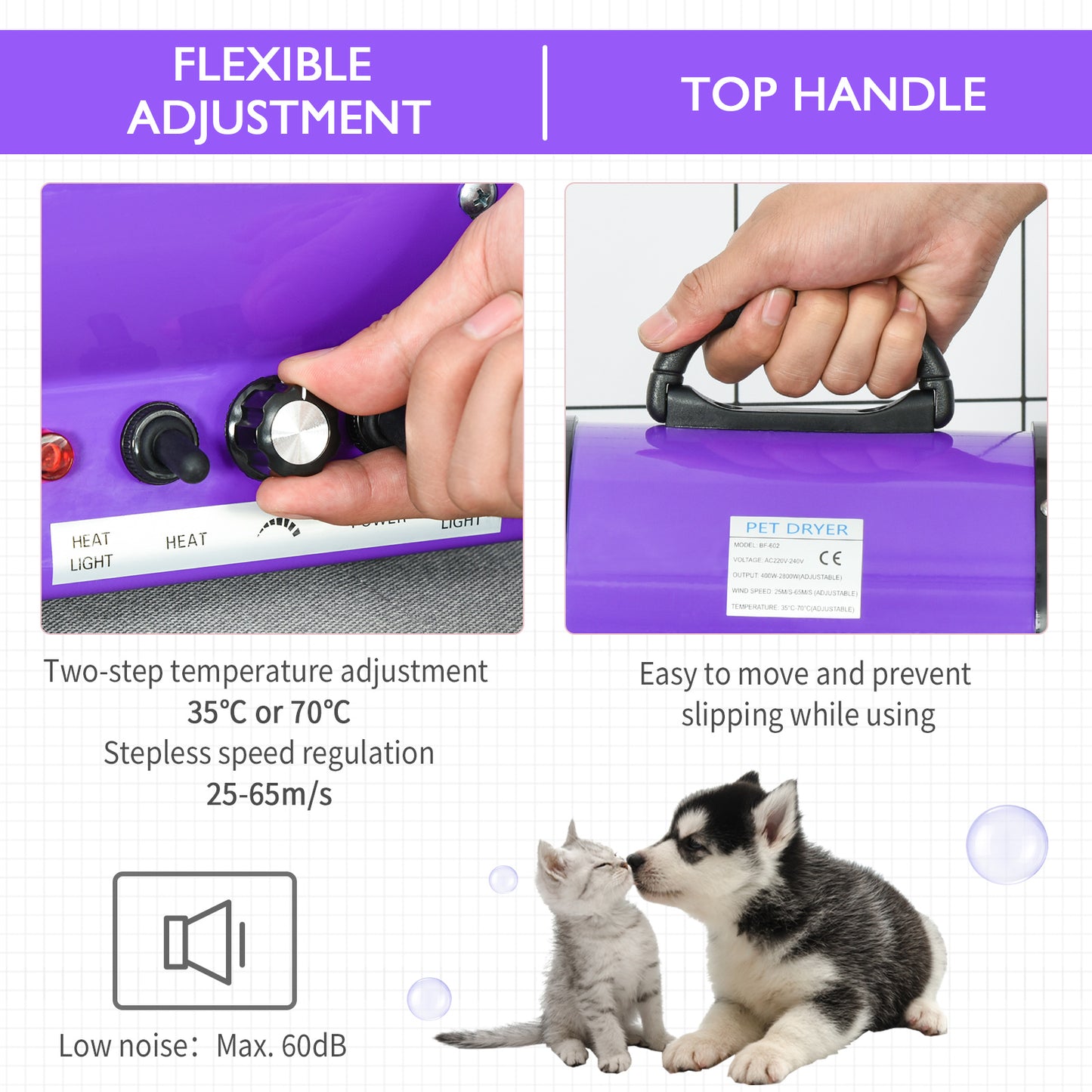 2800W Dog Hair Dryer UK – Professional Pet Grooming Blaster with Adjustable Heat, Water Blower & 3 Nozzles for Dogs and Cats