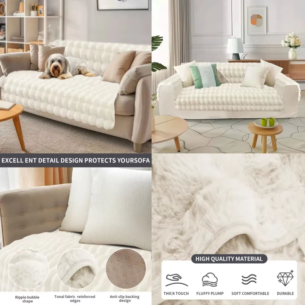 Thicken Imitation Rabbit Fur Plush Sofa Slipcover Non-Slip Soft Sofa Towel Couch Cushion for Living Room Modern Home Decor