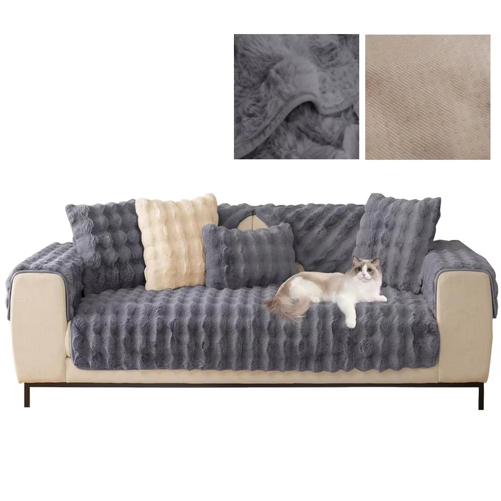 Thicken Imitation Rabbit Fur Plush Sofa Slipcover Non-Slip Soft Sofa Towel Couch Cushion for Living Room Modern Home Decor