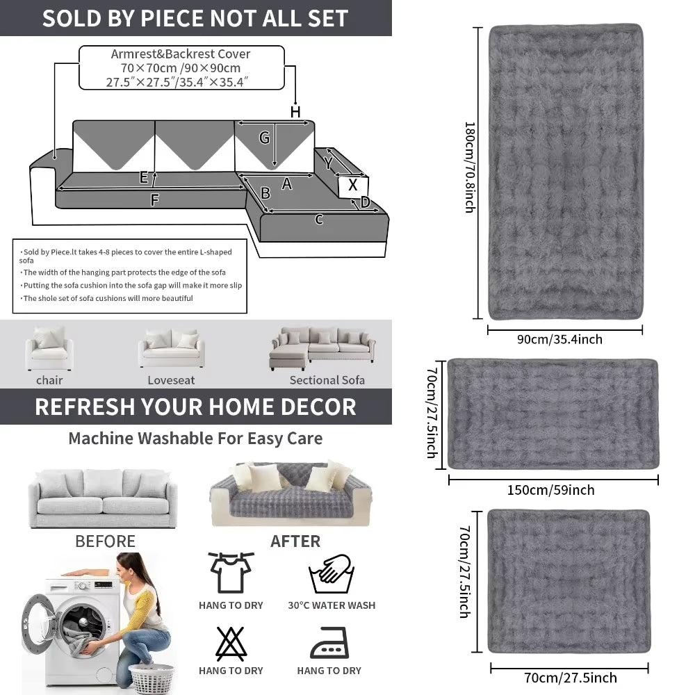 Thicken Imitation Rabbit Fur Plush Sofa Slipcover Non-Slip Soft Sofa Towel Couch Cushion for Living Room Modern Home Decor