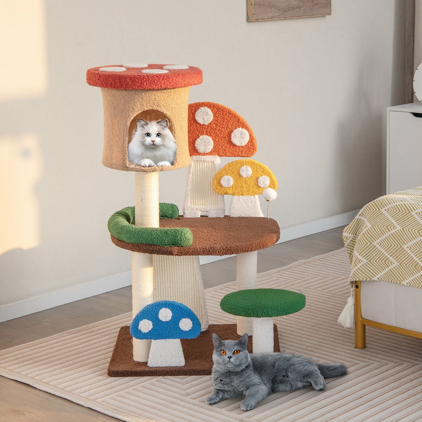 102cm Mushroom Cat Tree Tower with Natural Sisal Posts – Multi-Level Cat Tower for Playful Indoor Cats - Tail Town Shop