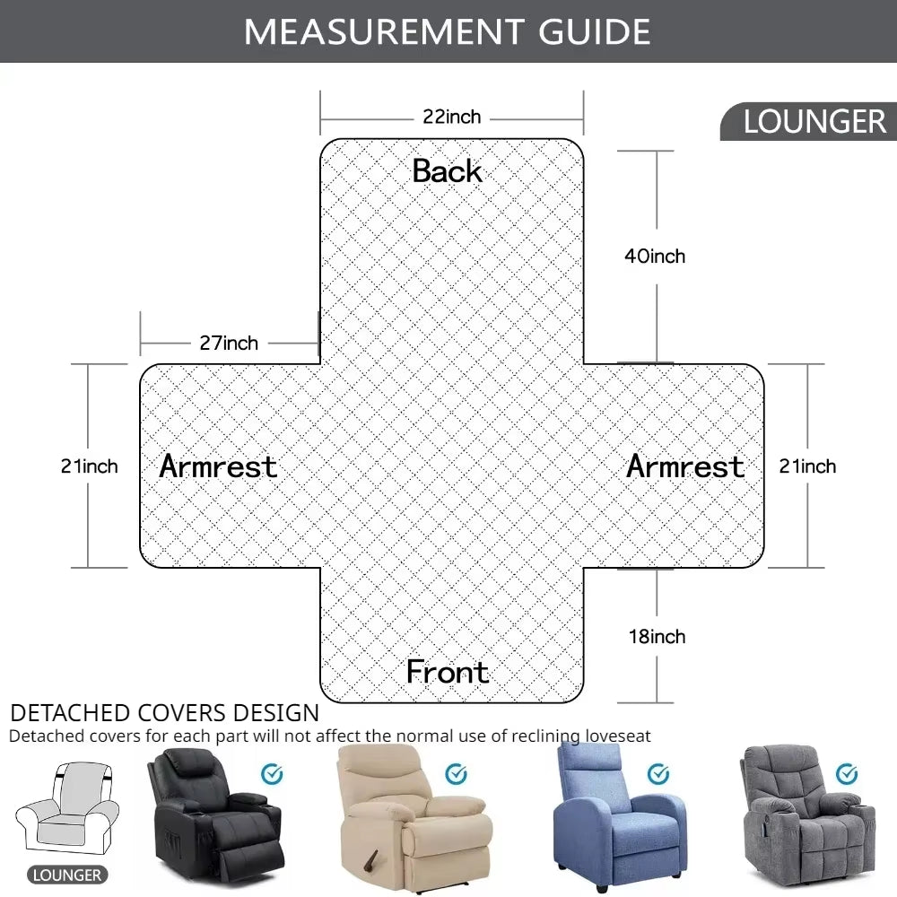 Recliner Chair Cover Waterproof Armchairs Slipcover Sofa Couch with Adjustable Elastic Strap Protector for Living Room Housmifr