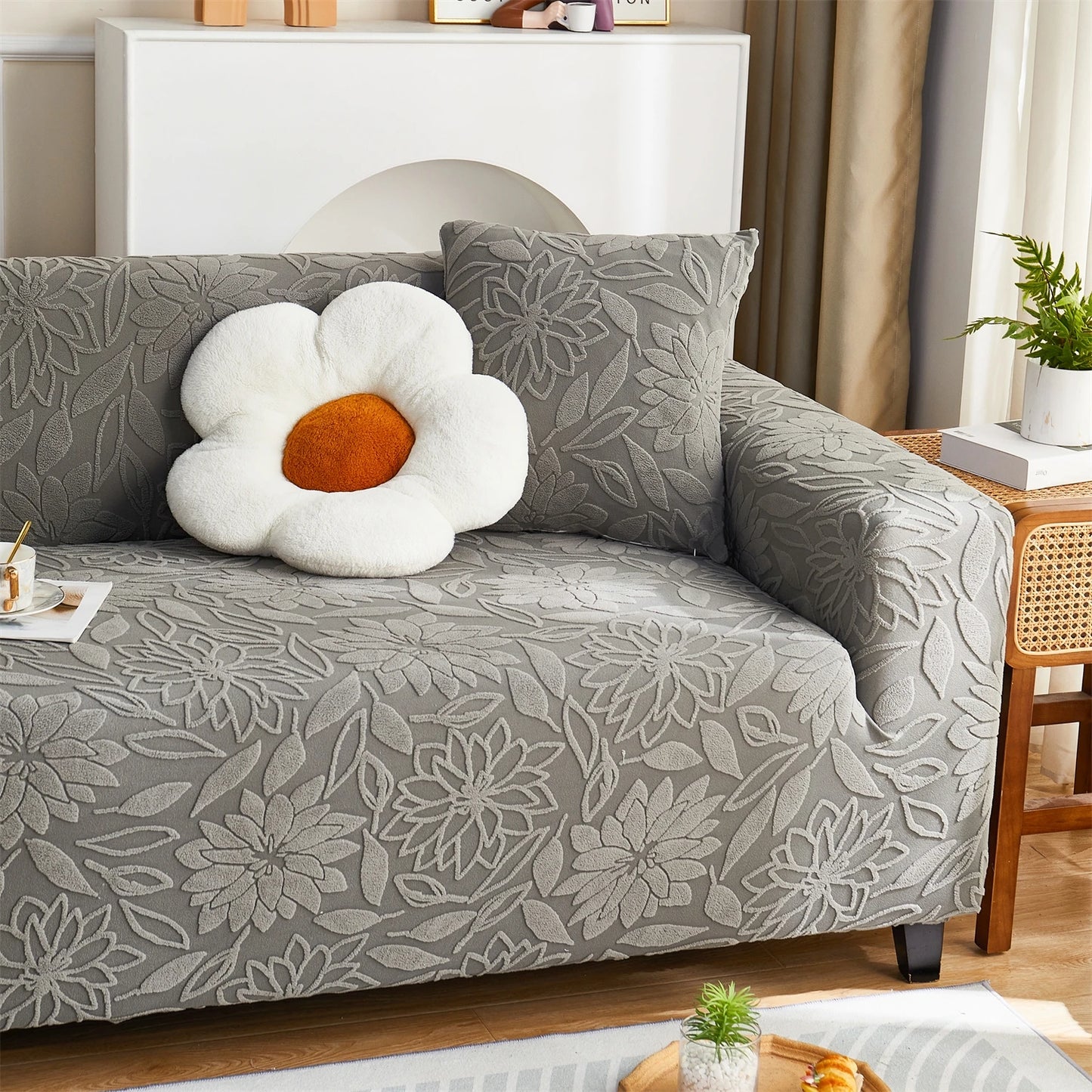 1Pc Camellia Jacquard Elastic Sofa Slipcover, Non-Slip Sofa Cover, Couch Cover Four Seasons Universal Furniture Protector Decor