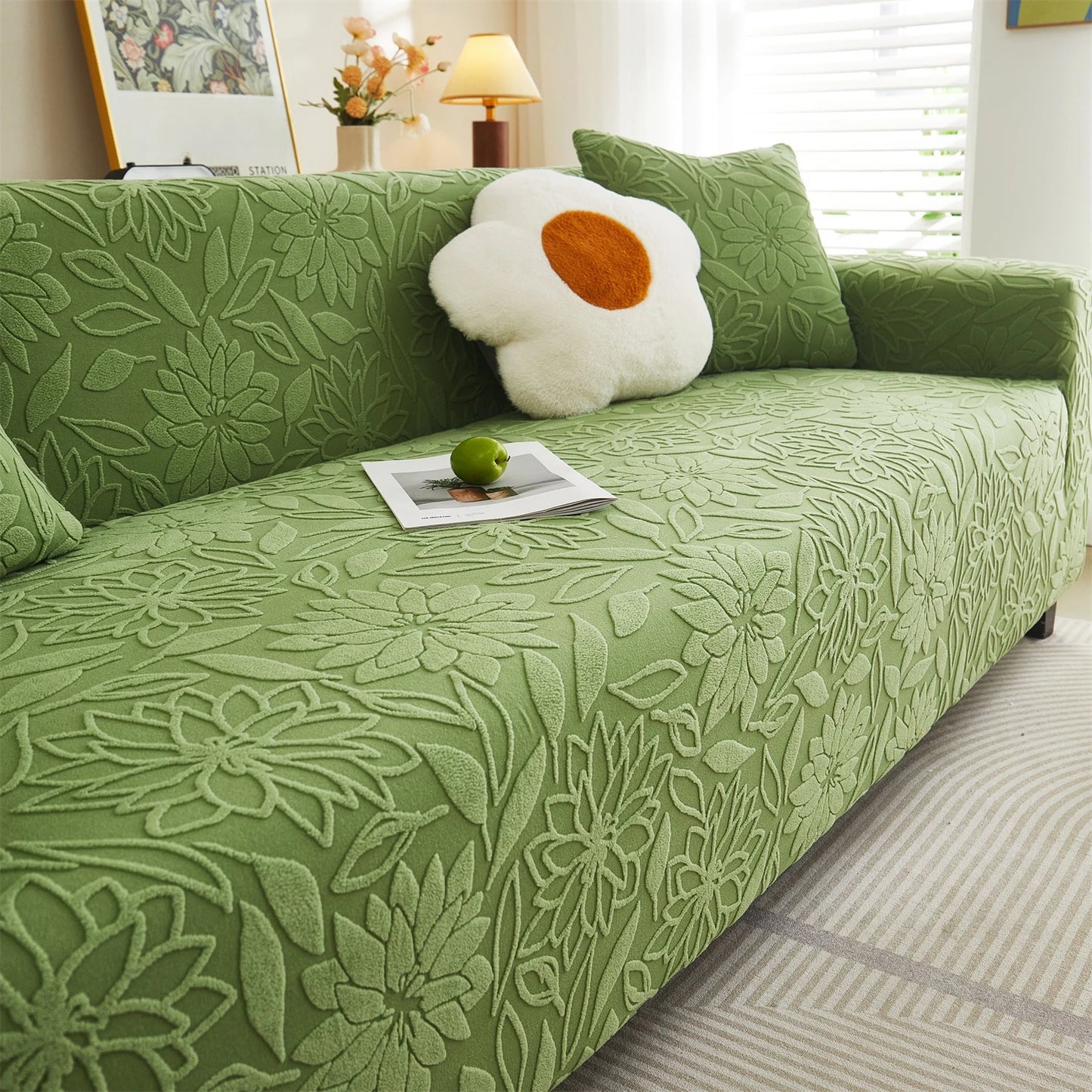 1Pc Camellia Jacquard Elastic Sofa Slipcover, Non-Slip Sofa Cover, Couch Cover Four Seasons Universal Furniture Protector Decor