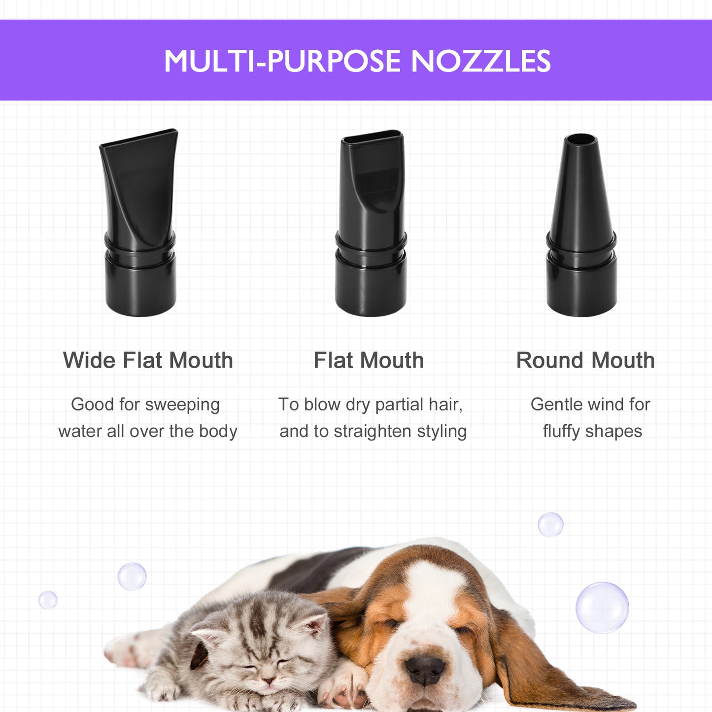 2800W Dog Hair Dryer UK – Professional Pet Grooming Blaster with Adjustable Heat, Water Blower & 3 Nozzles for Dogs and Cats