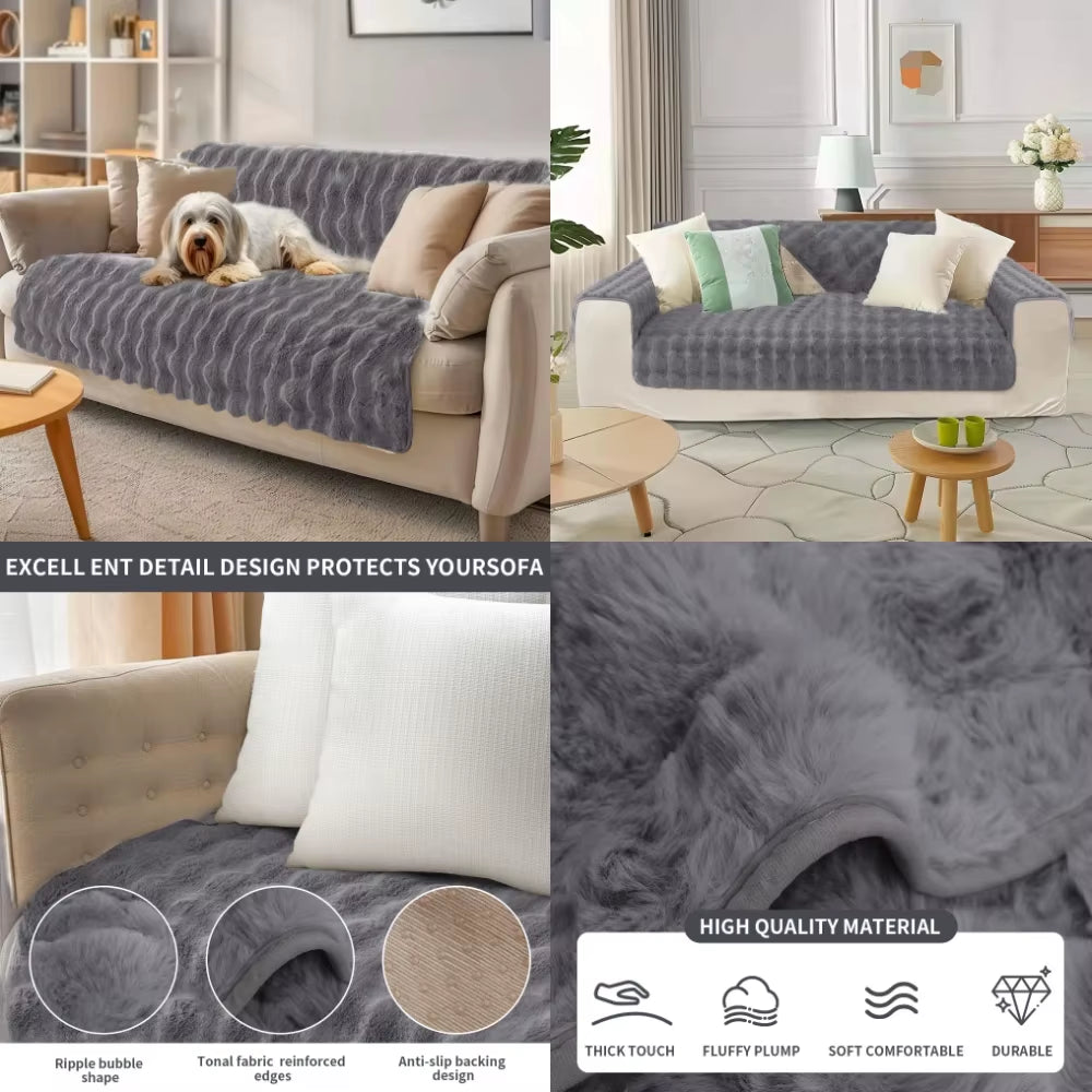 Thicken Imitation Rabbit Fur Plush Sofa Slipcover Non-Slip Soft Sofa Towel Couch Cushion for Living Room Modern Home Decor