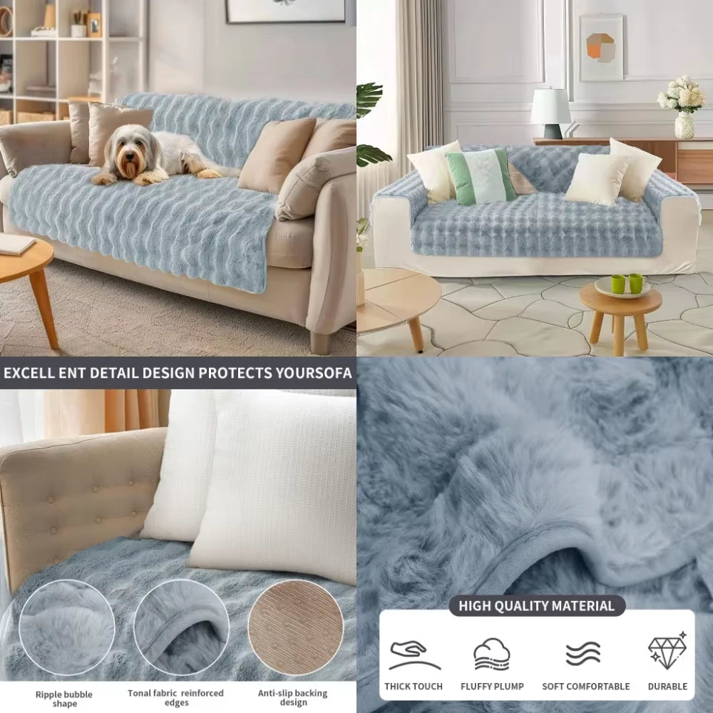 Thicken Imitation Rabbit Fur Plush Sofa Slipcover Non-Slip Soft Sofa Towel Couch Cushion for Living Room Modern Home Decor