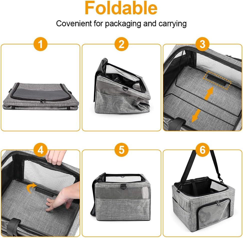 Collapsible Dog Travel Car Seat Top Cover Dog Car Carrier with Reinforce Metal Frame Construction Cage Safer Seatbelt Vehichels Bags for Small Medium Puppy Cat up to 15 Lbs