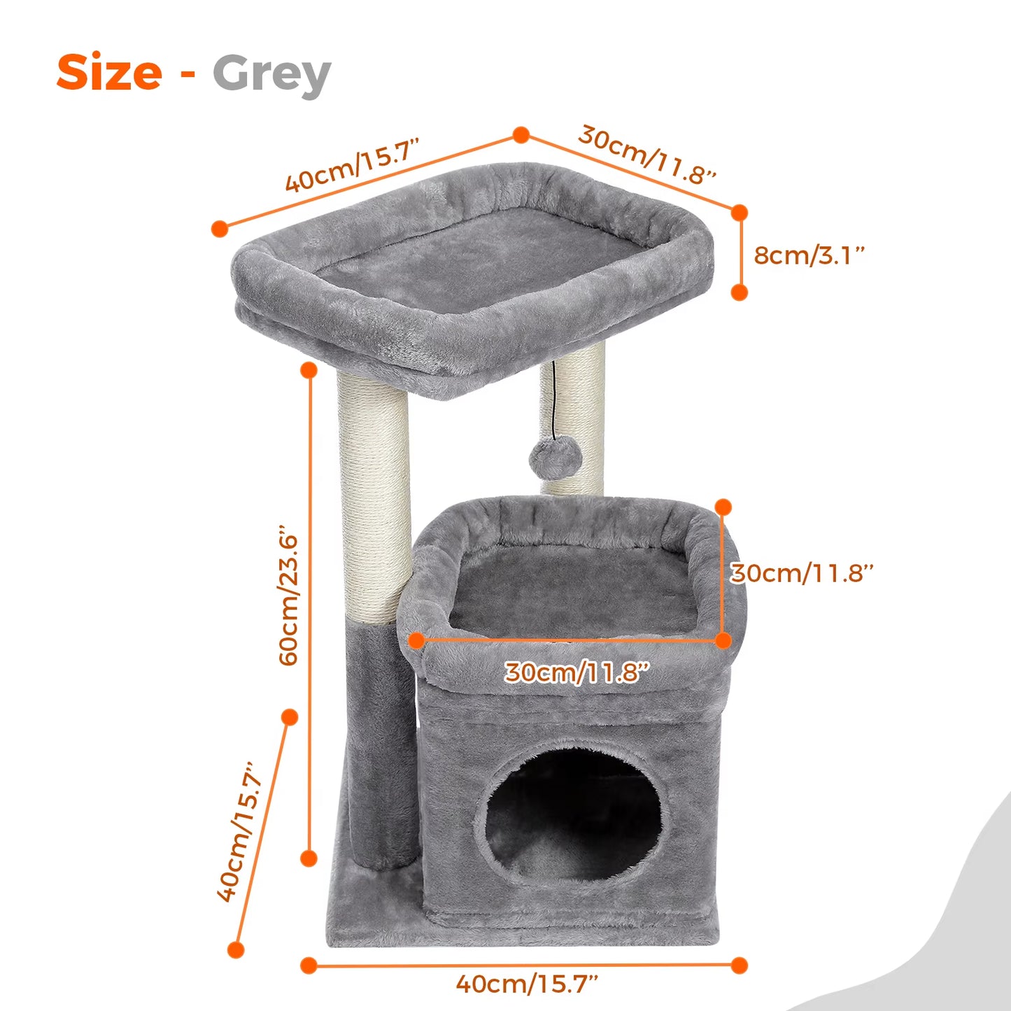 Cat Tree Tower for Indoor Cats with Private Cozy Cat Condo Natural Sisal Scratching Posts and Plush Pom-Pom for Small Cats