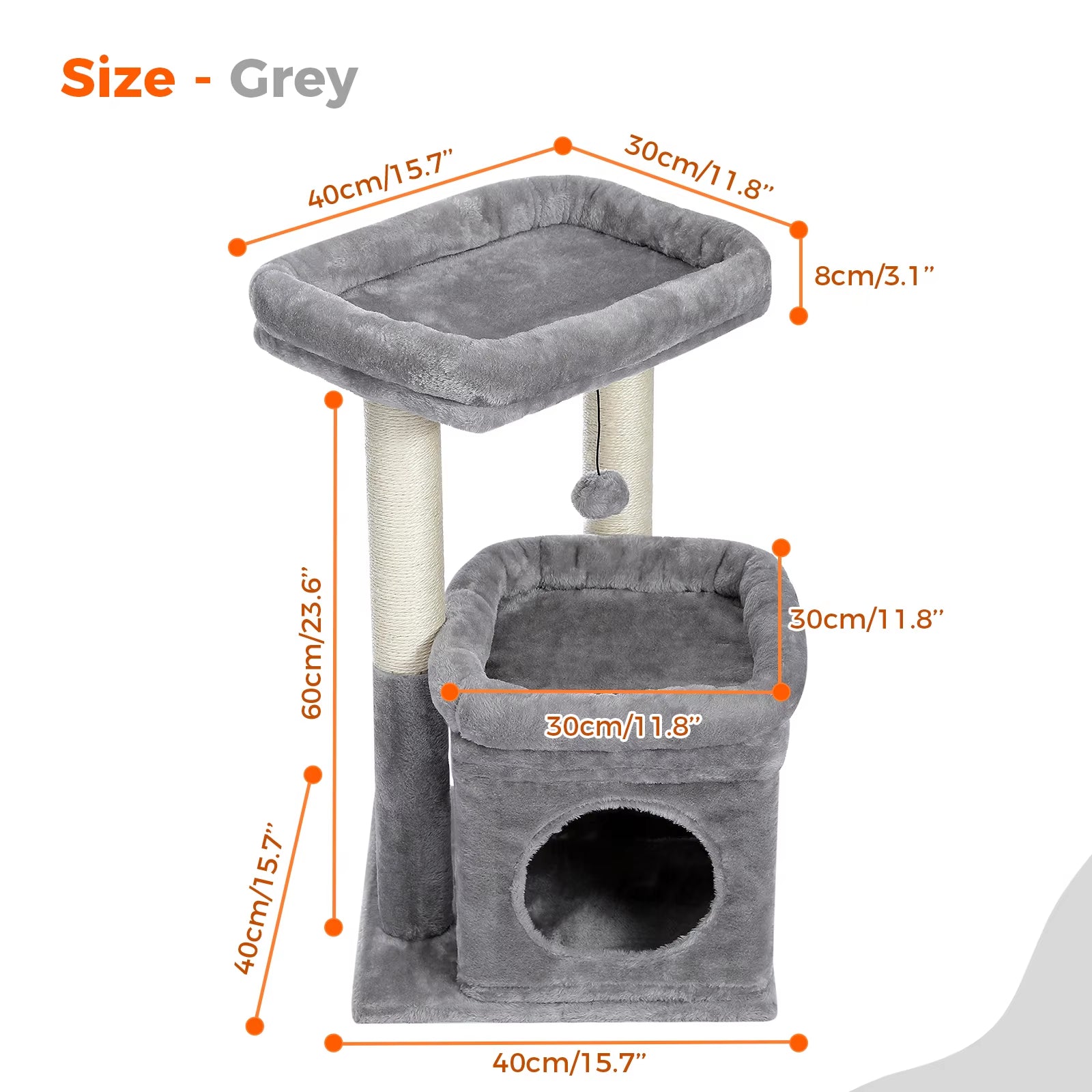 Cat Tree Tower for Indoor Cats with Private Cozy Cat Condo Natural Sisal Scratching Posts and Plush Pom-Pom for Small Cats