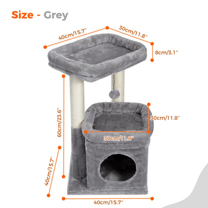 Cat Tree Tower for Indoor Cats with Private Cozy Cat Condo Natural Sisal Scratching Posts and Plush Pom-Pom for Small Cats