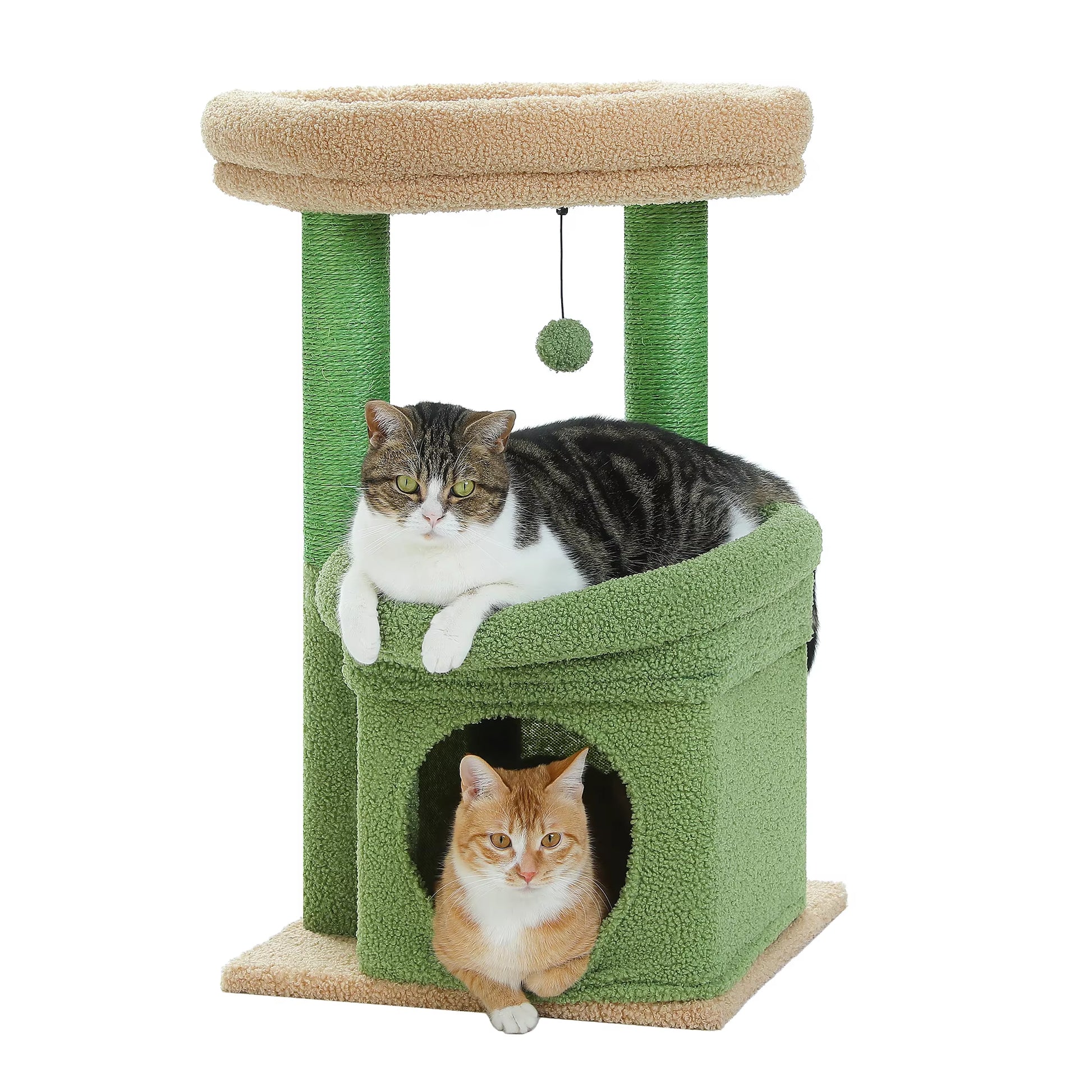 Cat Tree Tower for Indoor Cats with Private Cozy Cat Condo Natural Sisal Scratching Posts and Plush Pom-Pom for Small Cats