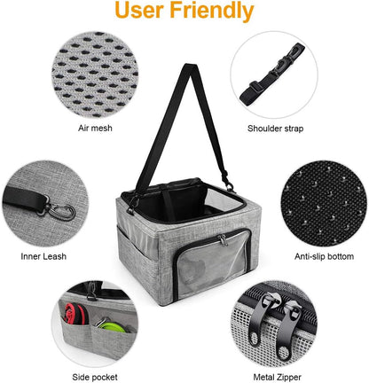 Collapsible Dog Travel Car Seat Top Cover Dog Car Carrier with Reinforce Metal Frame Construction Cage Safer Seatbelt Vehichels Bags for Small Medium Puppy Cat up to 15 Lbs