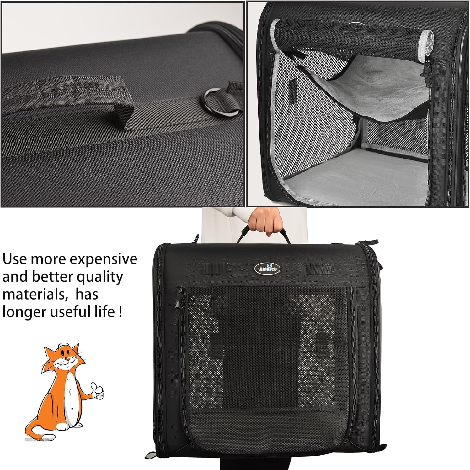 Portable 2-In-1 Pet Carrier for Medium Dogs Large Cat 2 Cats Travel Double Dog Crate Set with Carry Bag/Hammocks/Mats/Tent Stakes/2 Pcs Bowls Outdoor Camping, 2.0 Black