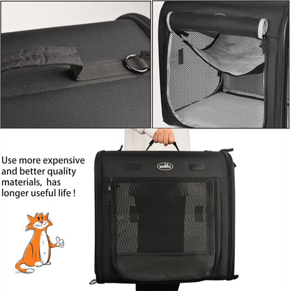 Portable 2-In-1 Pet Carrier for Medium Dogs Large Cat 2 Cats Travel Double Dog Crate Set with Carry Bag/Hammocks/Mats/Tent Stakes/2 Pcs Bowls Outdoor Camping, 2.0 Black