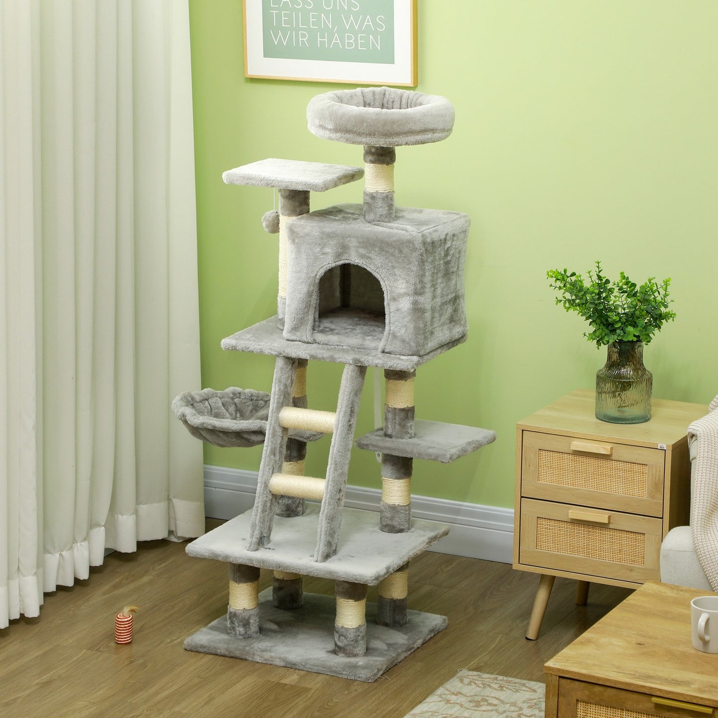 Cat Tree, 132Cm Tall Cat Activity Centre with Scratching Posts, Cat House, Grey