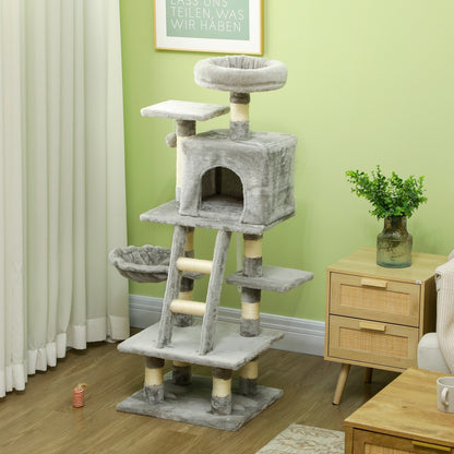 Cat Tree, 132Cm Tall Cat Activity Centre with Scratching Posts, Cat House, Grey