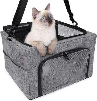 Collapsible Dog Travel Car Seat Top Cover Dog Car Carrier with Reinforce Metal Frame Construction Cage Safer Seatbelt Vehichels Bags for Small Medium Puppy Cat up to 15 Lbs