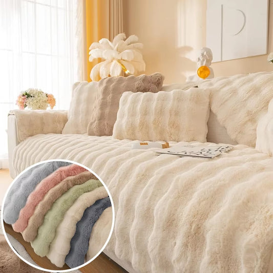 Thicken Imitation Rabbit Fur Plush Sofa Slipcover Non-Slip Soft Sofa Towel Couch Cushion for Living Room Modern Home Decor