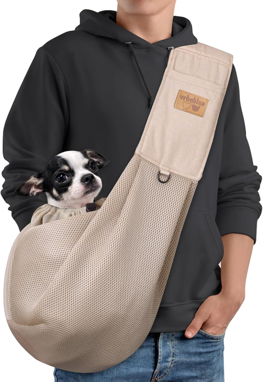Dog Carrier for Small Dogs, Puppy Sling Carrier with Adjustable Strap Soft Cotton Dog Carrier Bag Dog Sling Carriers with Pocket for Travel Outdoor (Light Orange)