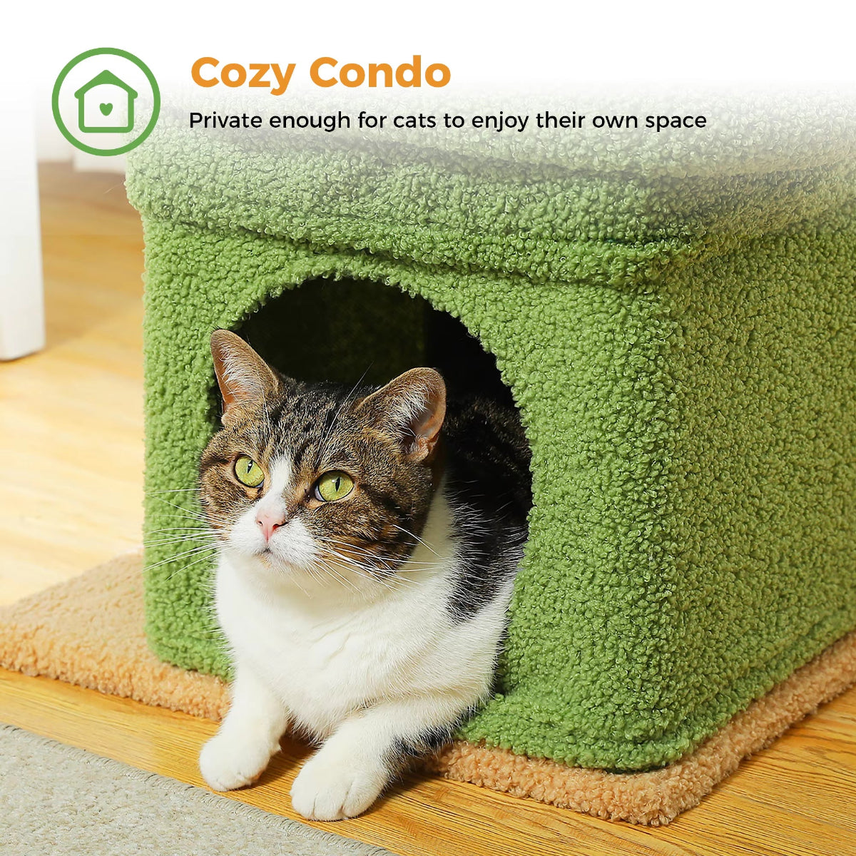 Cat Tree Tower for Indoor Cats with Private Cozy Cat Condo Natural Sisal Scratching Posts and Plush Pom-Pom for Small Cats