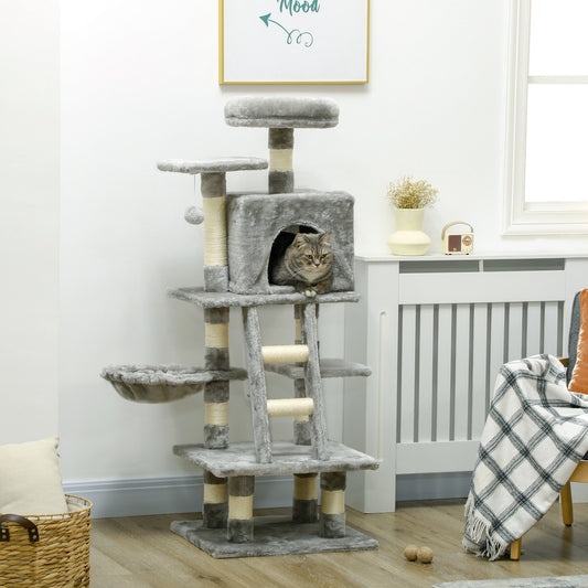 Cat Tree, 132Cm Tall Cat Activity Centre with Scratching Posts, Cat House, Grey