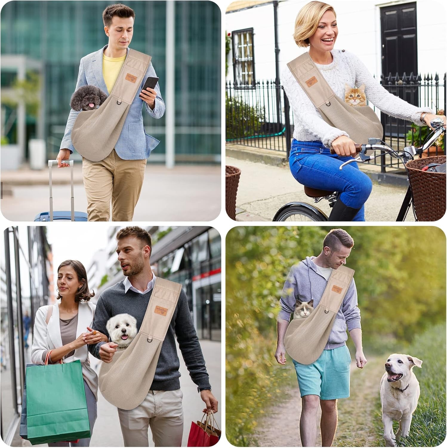 Dog Carrier for Small Dogs, Puppy Sling Carrier with Adjustable Strap Soft Cotton Dog Carrier Bag Dog Sling Carriers with Pocket for Travel Outdoor (Light Orange)