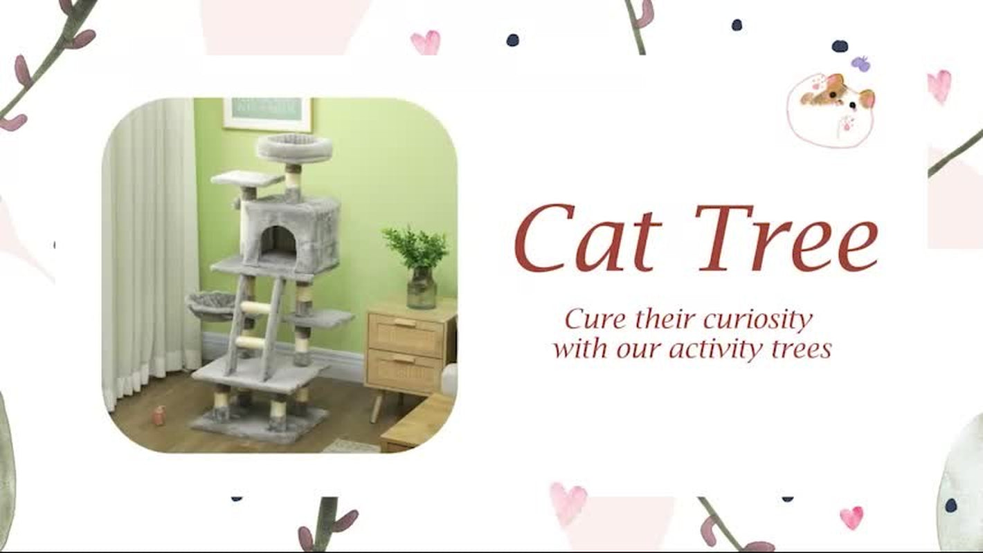 Cat Tree, 132Cm Tall Cat Activity Centre with Scratching Posts, Cat House, Grey