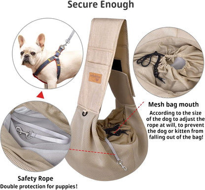 Dog Carrier for Small Dogs, Puppy Sling Carrier with Adjustable Strap Soft Cotton Dog Carrier Bag Dog Sling Carriers with Pocket for Travel Outdoor (Light Orange)