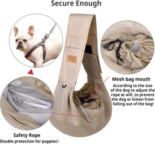 Dog Carrier for Small Dogs, Puppy Sling Carrier with Adjustable Strap Soft Cotton Dog Carrier Bag Dog Sling Carriers with Pocket for Travel Outdoor (Light Orange)