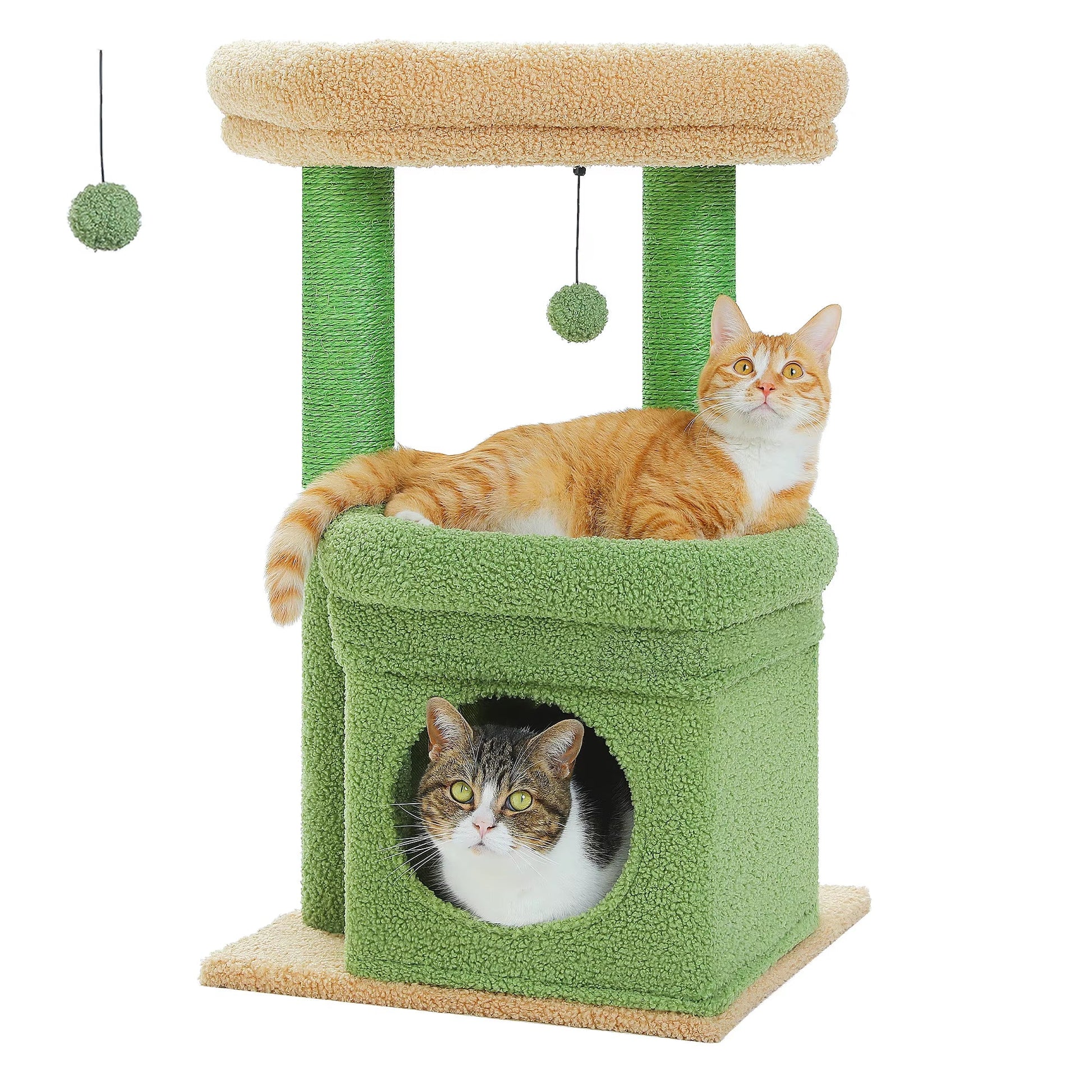 Cat Tree Tower for Indoor Cats with Private Cozy Cat Condo Natural Sisal Scratching Posts and Plush Pom-Pom for Small Cats