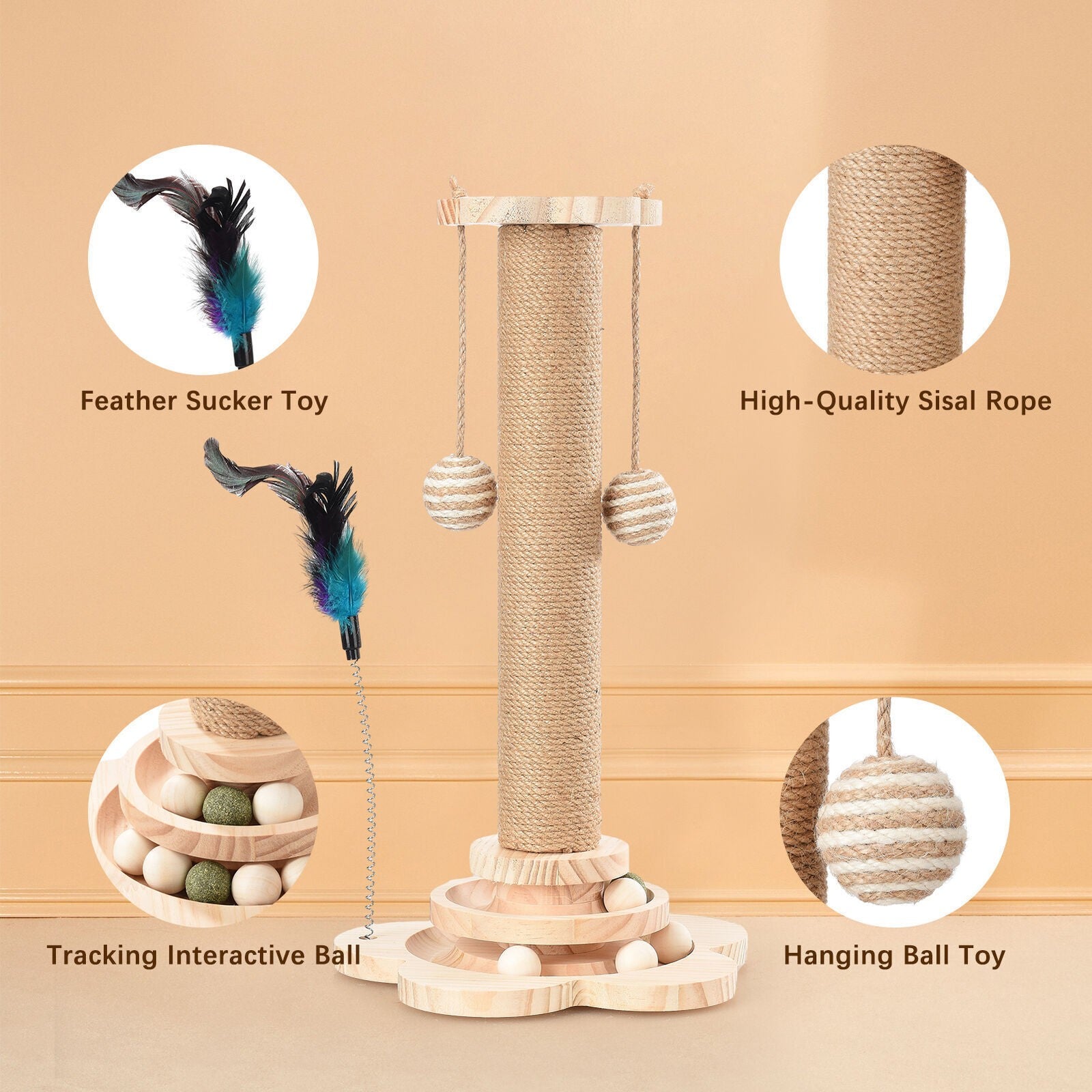 Tall Cat Scratching Post Cats Tree Scratcher Kitten Scratch Post Play Track Ball
