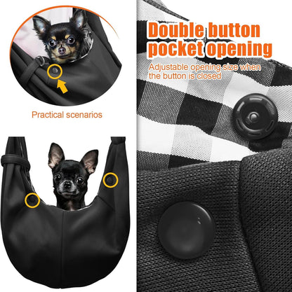 Dog Carrier Sling - Pet Carrier for Small Dogs and Cats, Adjustable Strap, Zip Pocket, Snap Closure for Pets (Black, S - Adjustable Strap Eu)