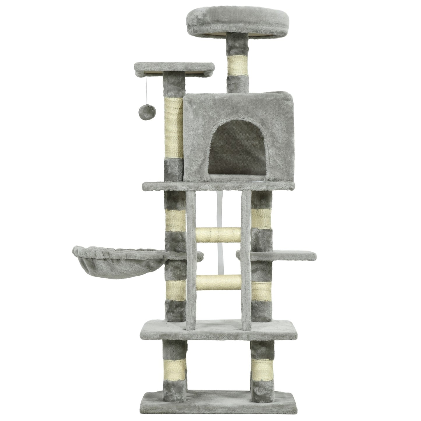 Cat Tree, 132Cm Tall Cat Activity Centre with Scratching Posts, Cat House, Grey