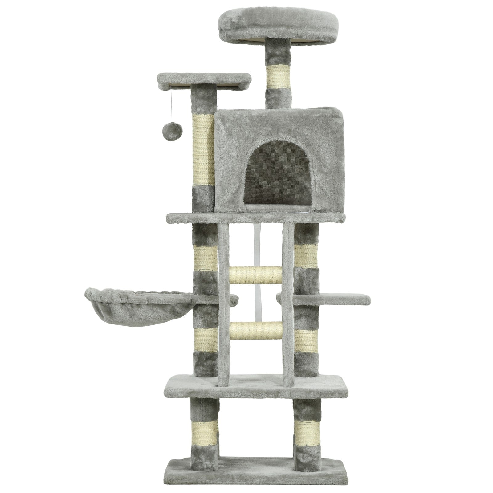 Cat Tree, 132Cm Tall Cat Activity Centre with Scratching Posts, Cat House, Grey