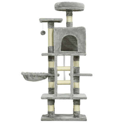 Cat Tree, 132Cm Tall Cat Activity Centre with Scratching Posts, Cat House, Grey