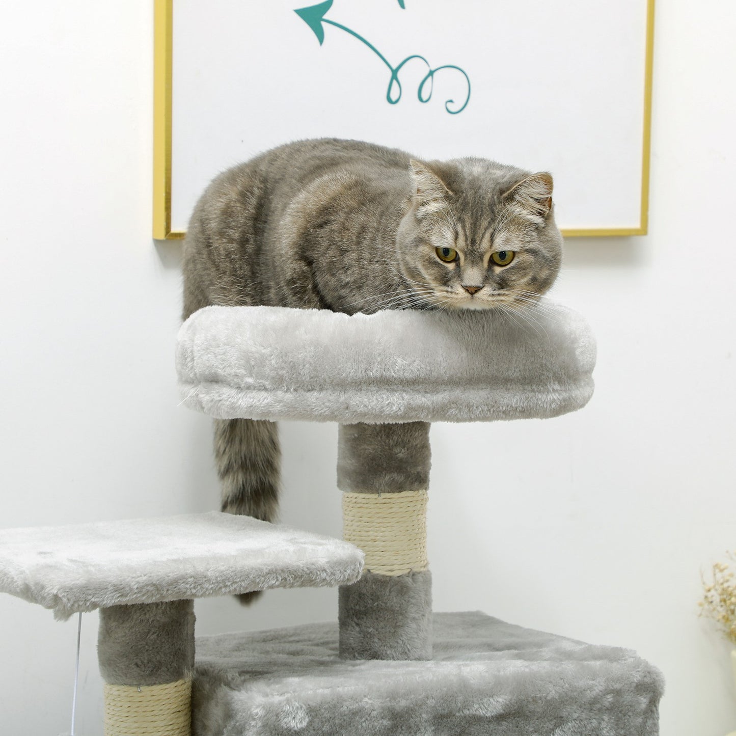 Cat Tree, 132Cm Tall Cat Activity Centre with Scratching Posts, Cat House, Grey