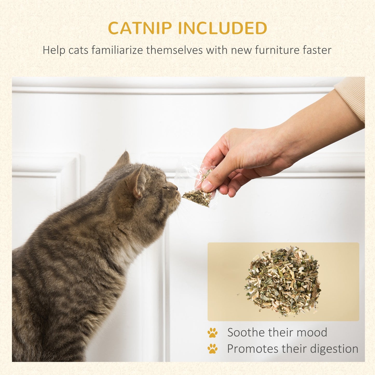 Cat scratcher house with catnip and red roof – indoor cat scratching furniture in beige