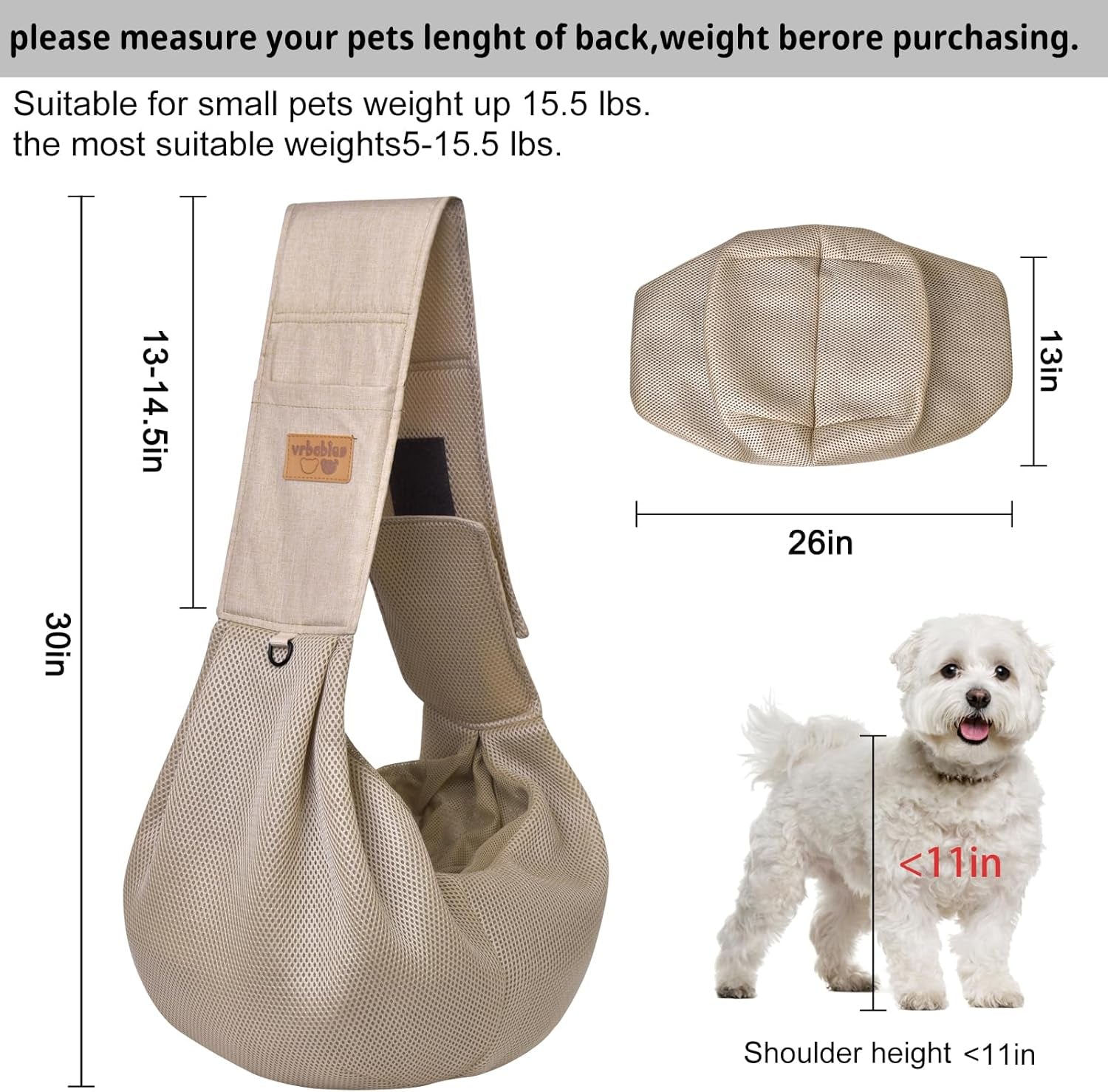 Dog Carrier for Small Dogs, Puppy Sling Carrier with Adjustable Strap Soft Cotton Dog Carrier Bag Dog Sling Carriers with Pocket for Travel Outdoor (Light Orange)