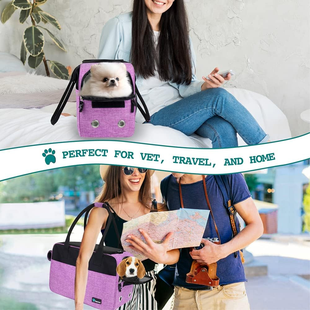 Dog Purse Carrier for Small Dogs, Airline Approved Soft Sided Pet Carrier with Pockets, Ventilated Dog Carrying Bag for Puppy Cat, Dog Travel Supplies Bag, Sherpa Bed, Max 12 Lbs, Purple