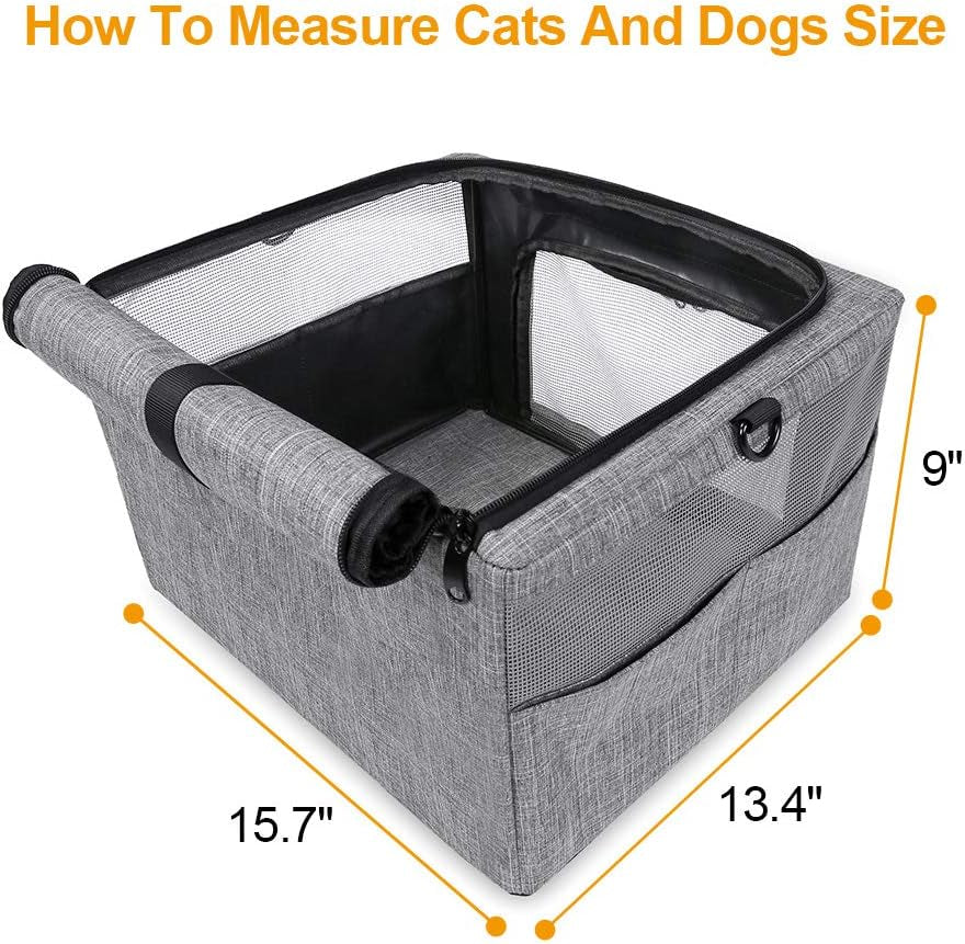 Collapsible Dog Travel Car Seat Top Cover Dog Car Carrier with Reinforce Metal Frame Construction Cage Safer Seatbelt Vehichels Bags for Small Medium Puppy Cat up to 15 Lbs