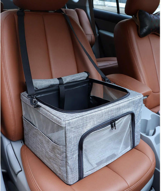 Collapsible Dog Travel Car Seat Top Cover Dog Car Carrier with Reinforce Metal Frame Construction Cage Safer Seatbelt Vehichels Bags for Small Medium Puppy Cat up to 15 Lbs