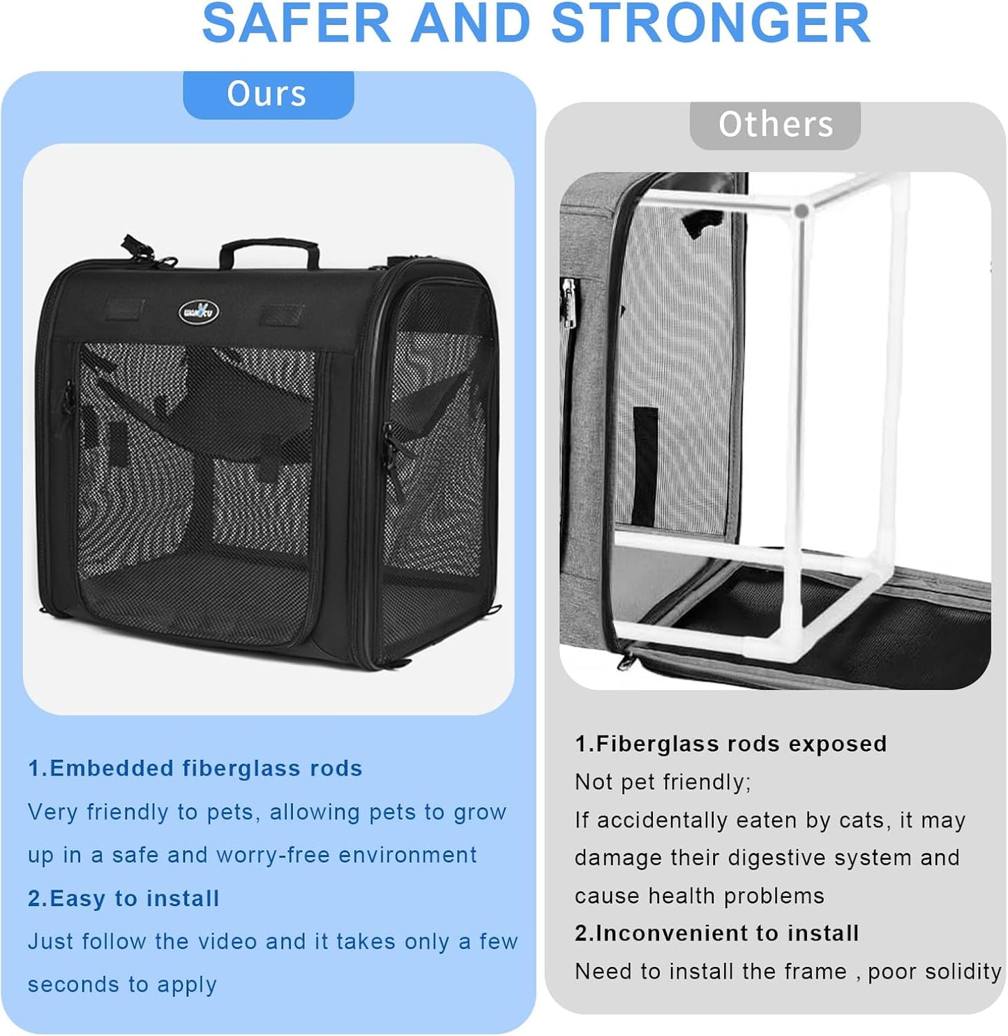 Portable 2-In-1 Pet Carrier for Medium Dogs Large Cat 2 Cats Travel Double Dog Crate Set with Carry Bag/Hammocks/Mats/Tent Stakes/2 Pcs Bowls Outdoor Camping, 2.0 Black